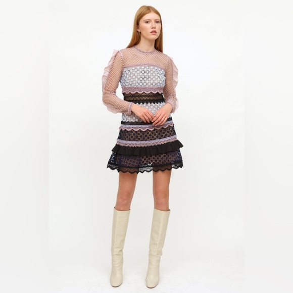 Self-Portrait Bellis Lace Trim Dress With Frilled Sleeves - Picture 4 of 16